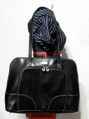 Case Logic Black Faux Leather Tote Bag Large Work Laptop Minimalist Purse